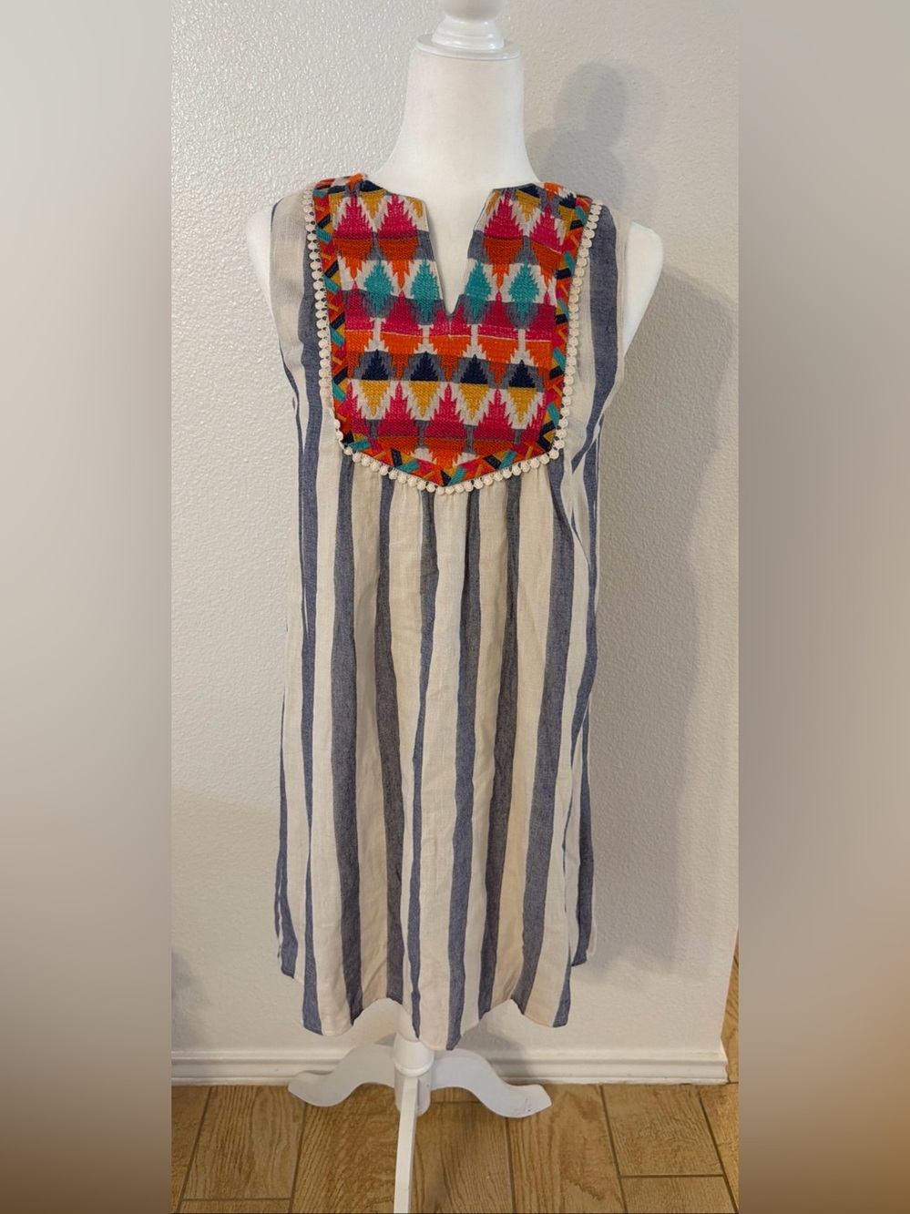 THML Women’s Small Sleeveless Sundress with Multi Color Embroidered Detail